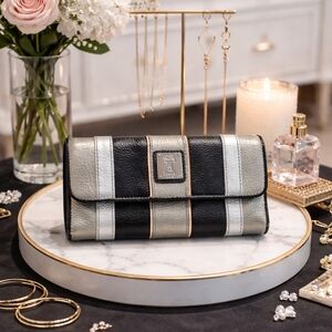 Tignanello Elegant Black and Silver Women's Leather Wallet/Clutch